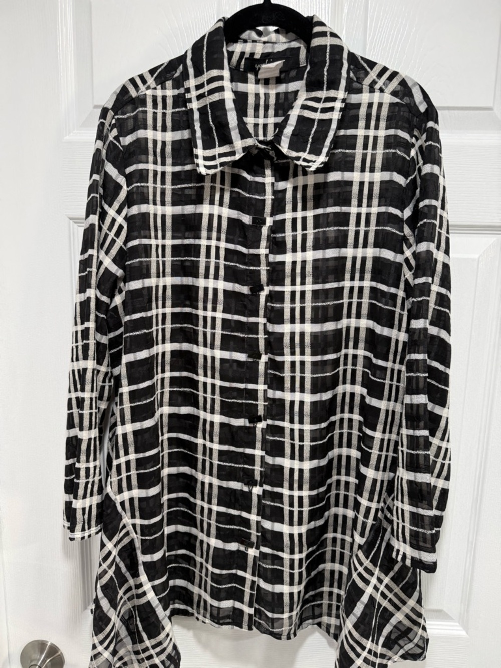 Yushi Black & White Plaid Button-Up Tunic L